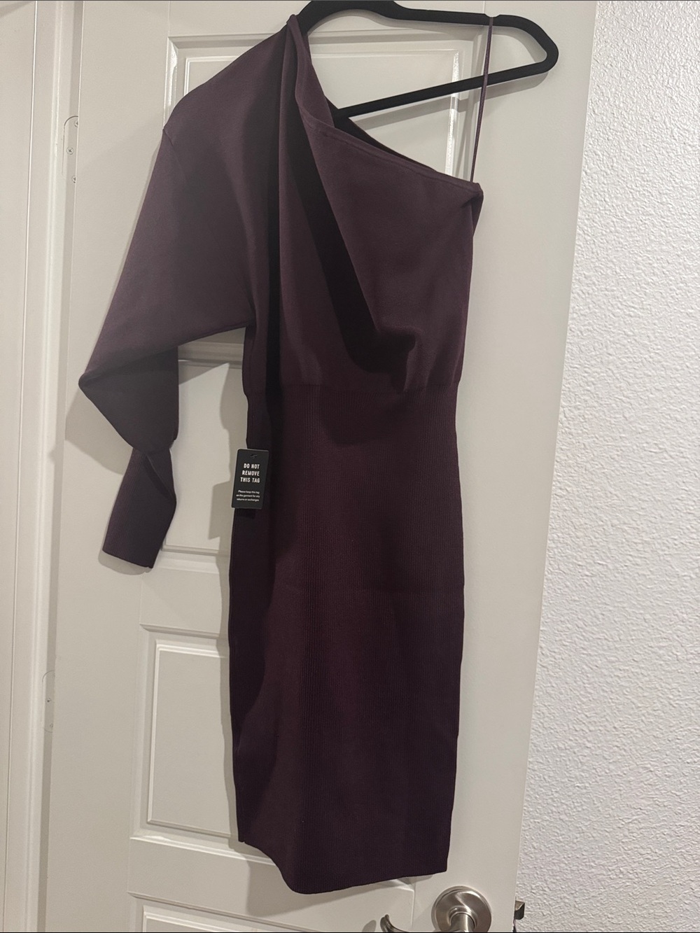Express One-Shoulder Long-Sleeve Bodycon Dress - Plum NEW WITH TAGS